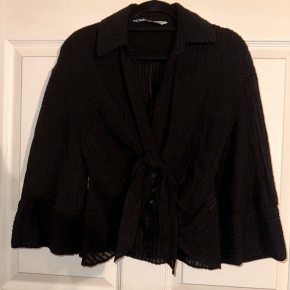 Zara Tops - Zara women’s black low cut cropped blouse XS summer contemporary semi sheer